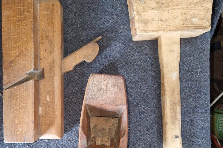 A collection of old fashioned woodworking tools